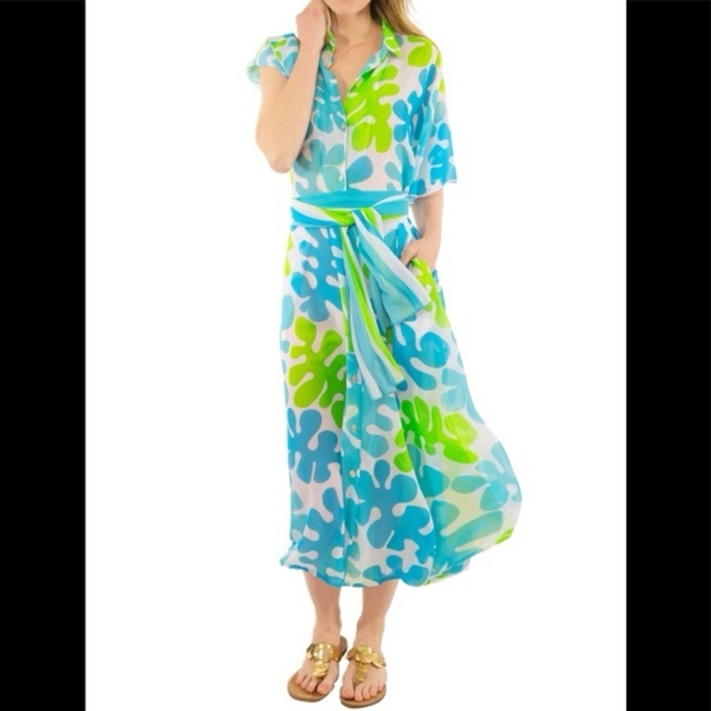 Gretchen Scott Designs Blue Green White Abstract Maxi Dress